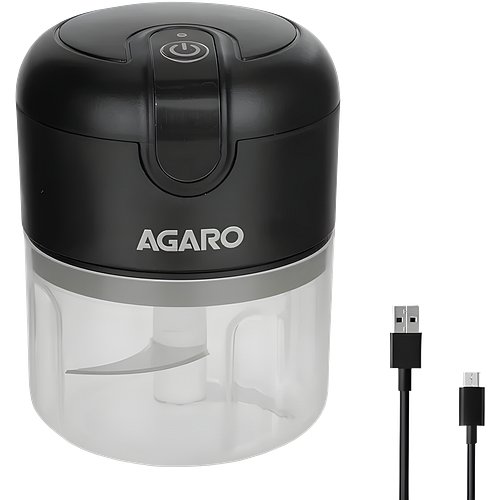 AGARO Elite Rechargeable Mini Electric Chopper, Food Grade Bowl, Stainless Steel Blades, One Touch Operation, for Mincing Garlic, Ginger, Onion, Vegetable, Meat, Nuts, 250 Ml, Black