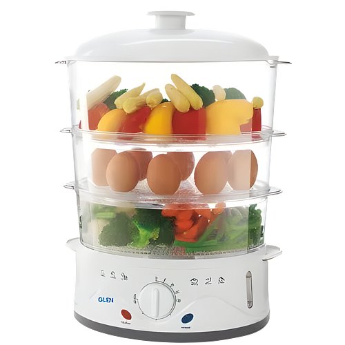Glen Electric Food Steamer 900w with 60 Minute Timer, 3 Food Grade Containers - White (3052)