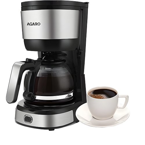 Agaro Royal 4 Big Cups Drip Coffee Maker, 600 Ml Borosilicate Glass Carafe Jar, 750W, Water tank with Level Indicator, Brewer Machine with Cone Filter, Auto Shut Off, Stainless Steel Body, Black