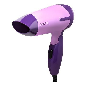 Agaro Prima Hair Dryer with 1000 Watts Copper Motor, 2 Speed & Temperature Settings, Foldable Handle, For both Men & Women, Purple