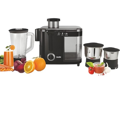 Glen 3-in-1 Juicer Mixer Grinder 600W with 1 Transparent Liquidiser, 2 Stainless Steel Grinder Jars - Black (SA4014JAR3)