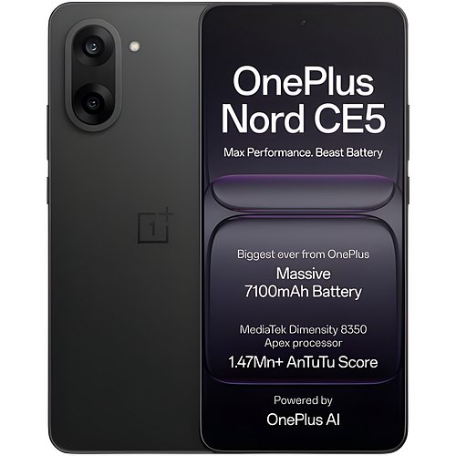 OnePlus Nord CE5 | Massive 7100mAh Battery | MediaTek Dimensity 8350 Apex | Powered by OnePlus AI | 8GB + 128GB | Black Infinity