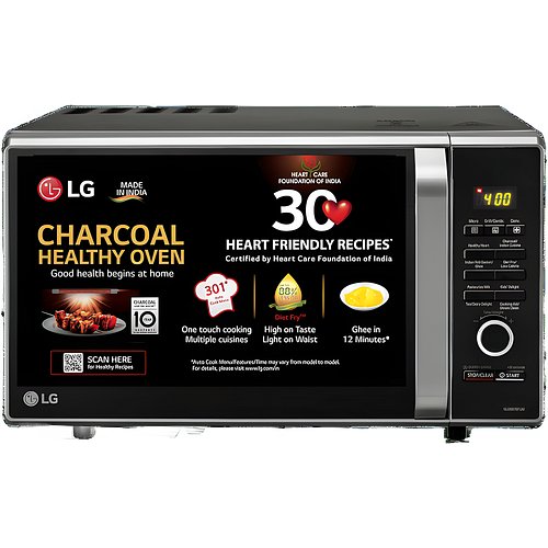 LG 28 L Diet Fry and with 360 Degree Motorised Rotisserie for crispy and tasty bar-be-que recipes, Charcoal Convection Microwave Oven (MJ2887BFUM, Black)