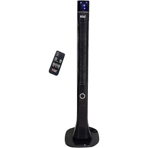 Russell Hobbs RTF4800 Tower Fan with Remote & LED Display | 48" Body, 3-Speed Settings, 12-Hour Timer, Fresh Air Ionizer, Quiet DC Motor, 60W | High Air Delivery | Black