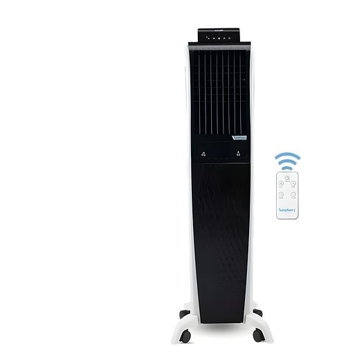 Symphony Diet 3D 55i+ Portable Tower Air Cooler For Home with 3-Side Honeycomb Pads, Magnetic Remote, i-Pure Technology and Automatic Pop-Up Touchscreen (55L, White & Black)