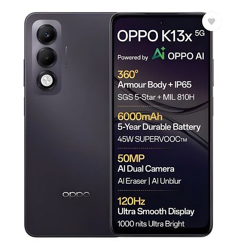OPPO K13x 5G 6000mAh and 45W SUPERVOOC Charger & AI (Midnight Violet, 128 GB) (8 GB RAM)