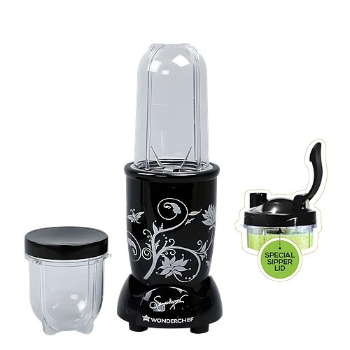 Wonderchef Nutri-blend Mist 500W Mixer Grinder, 22000 RPM, Smoothie Maker-Masala Grinder-Chutney Blender, 3 Unbreakable Jars, 2 Yr Warranty, Black