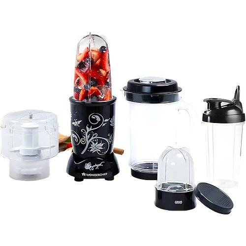 Wonderchef Nutri Blend Complete Kitchen Machine, Mixer Grinder, Blender, Chopper, Juicer, Stainless Steel Blades, 4 Jars with chopper, 500 Watts, Black
