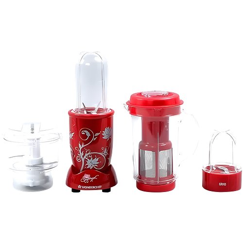 Wonderchef Nutri Blend Complete Kitchen Machine, Mixer Grinder, Blender, Chopper, Juicer, Stainless Steel Blades, 4 Jars with chopper, 500 Watts, Red