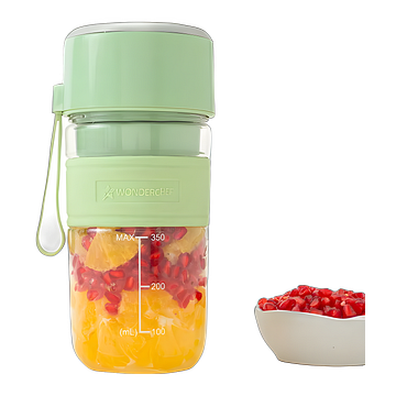 Wonderchef Nutri-cup Zip Portable Blender | 350ml | Blend & Sip with Flip Top Sipper Lid | For Smoothies, Juices, Shakes, Coffee | 2000 mAh Battery | 20 Blending Cycles in One Charge | Type C Charging (Green)