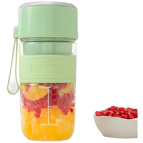 Wonderchef Nutri-cup Zip Portable Blender | 350ml | Blend & Sip with Flip Top Sipper Lid | For Smoothies, Juices, Shakes, Coffee | 2000 mAh Battery | 20 Blending Cycles in One Charge | Type C Charging (Green)