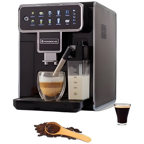 Wonderchef Regenta Fully Automatic Coffee Machine | For brewing Americano, Cappuccino, Latte, Macchiato, Flat White, Espresso | Bean-To-Cup Coffee at 19 bar pressure
