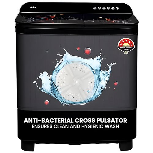 Haier 9 kg 5 Star Toughened Glass & Vortex pulsator Semi Automatic Top Load (HTW90-178FL,Black)