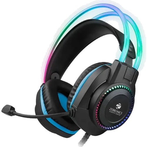 Zebronics Jet Pro Premium Wired Gaming On Ear Headphone with LED for Headband + earcups, 40mm Neodymium Drivers, 2 Meter Braided Cable, with mic, Suspension Design, 3.5mm + USB Connector (Black, Blue)