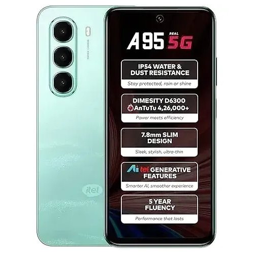 Itel A95 5G+ AI Smartphone | 6GB RAM + 128GB ROM | D6300 5G Processor | 6.7" HD+ Punch-Hole Display, 120Hz Refresh Rate | Dynamic Notch | 50MP Camera | IP54 Dust & Water Resistant | Wave Green