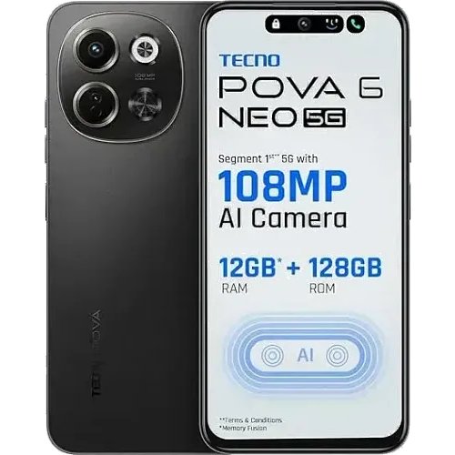 Tecno Pova 6 Neo 5G (Midnight Shadow, 6GB+128GB) | 108MP Ultra Clear AI Camera | D6300 Powerful Processor | 5000 mAh Battery