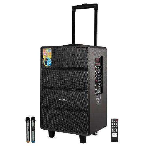 Zebronics Banjo, 80 Watts RMS, Trolley Speaker with Bluetooth 4.2, LED Display & Wireless 2 Mics, USB, mSD, AUX Input, Mic in, FM Radio and Stylish Design