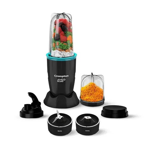 Crompton Ameo Blend 400W Nutri Blender, Smoothie Maker & Mixer Grinder, 2 Jars, Sipper Cap, Storage Lid – Black & Sea Green