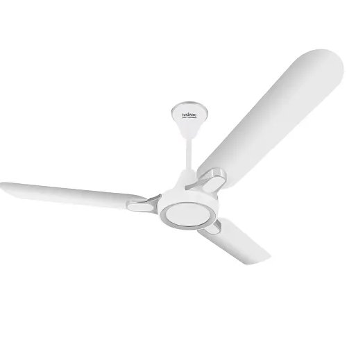 Hindware Smart Appliances Ventus White Silver 1200MM ceiling Fan Star Rated with metallic finish Energy Efficient Air Delivery Fan comes with 49 W copper motor and unique aerodynamic aluminium blades
