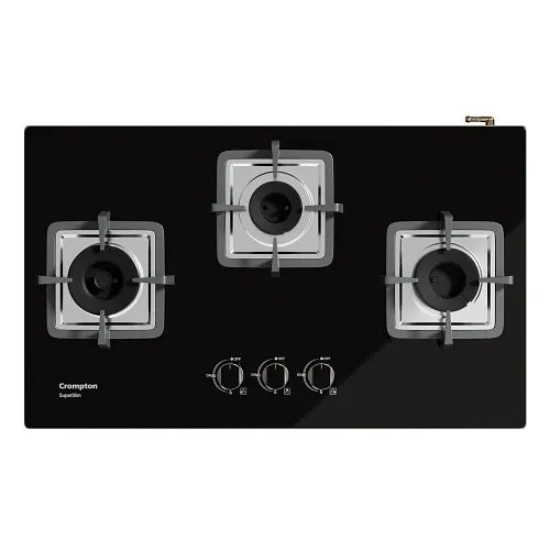 Crompton TAB-SUHB783-MBL Tablet Hob, (Crompton SuperSlim 76 cm 3 Burner Hob with Auto Ignition, Brass Burners and Toughened Glass Top)
