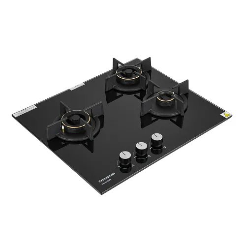 Crompton HOB-SSDC603-MBL Built In Hob, (Crompton SensoSafe 60cm 3 Burners Built-in Gas Hob With High Efficiency Brass Burners, Auto-Ignition and 8 MM Toughened Glass)