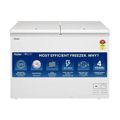 Haier HFC-320DM5, 5 Star Rating Double Door Convertible Deep Freezer, 5 Side Freezing, Heavy Compressor, Inside Metal Liner with 4 Years Comprehensive Warranty